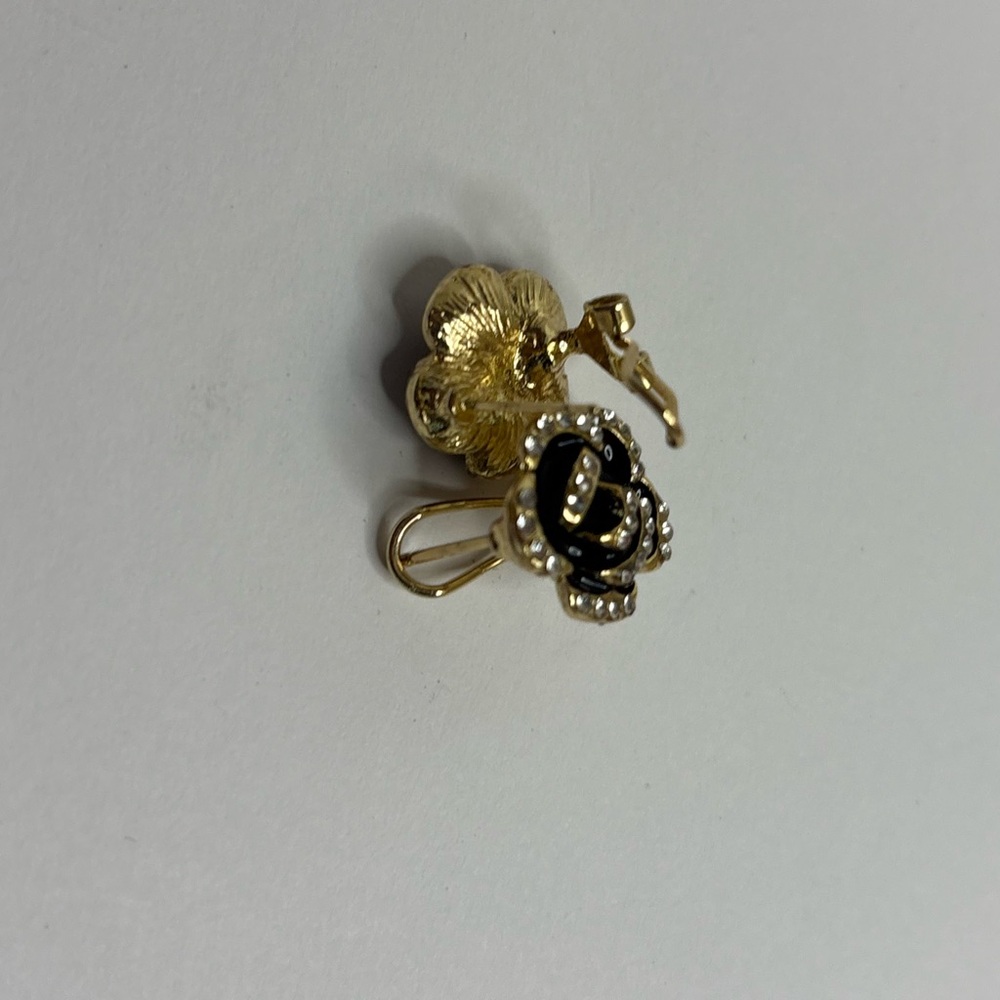 Black Rose Gold-Tone Rhinestone Pierced Earrings - Picture 4 of 4